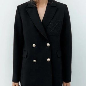 ZARA FITTED EMBROIDERED BLAZER BLACK